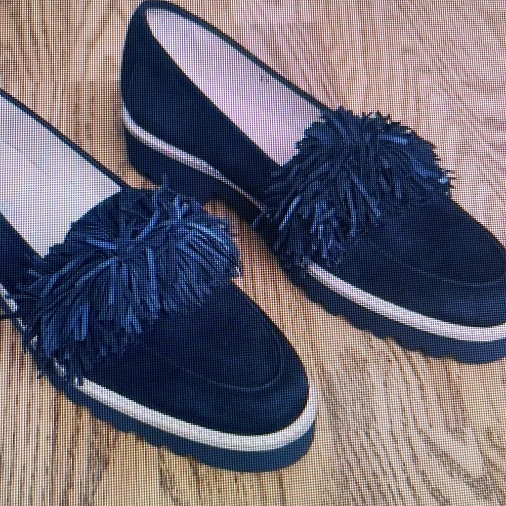 Women's Navy Loafers with Fringe Detail